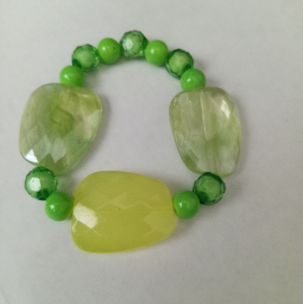 Hand Crafted Lime green neon crystal beaded statement bracelet For summer
